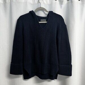 Anthropologie Women’s Blue Chunky Rib Knit Y2K Hooded Sweater Slouchy Grunge